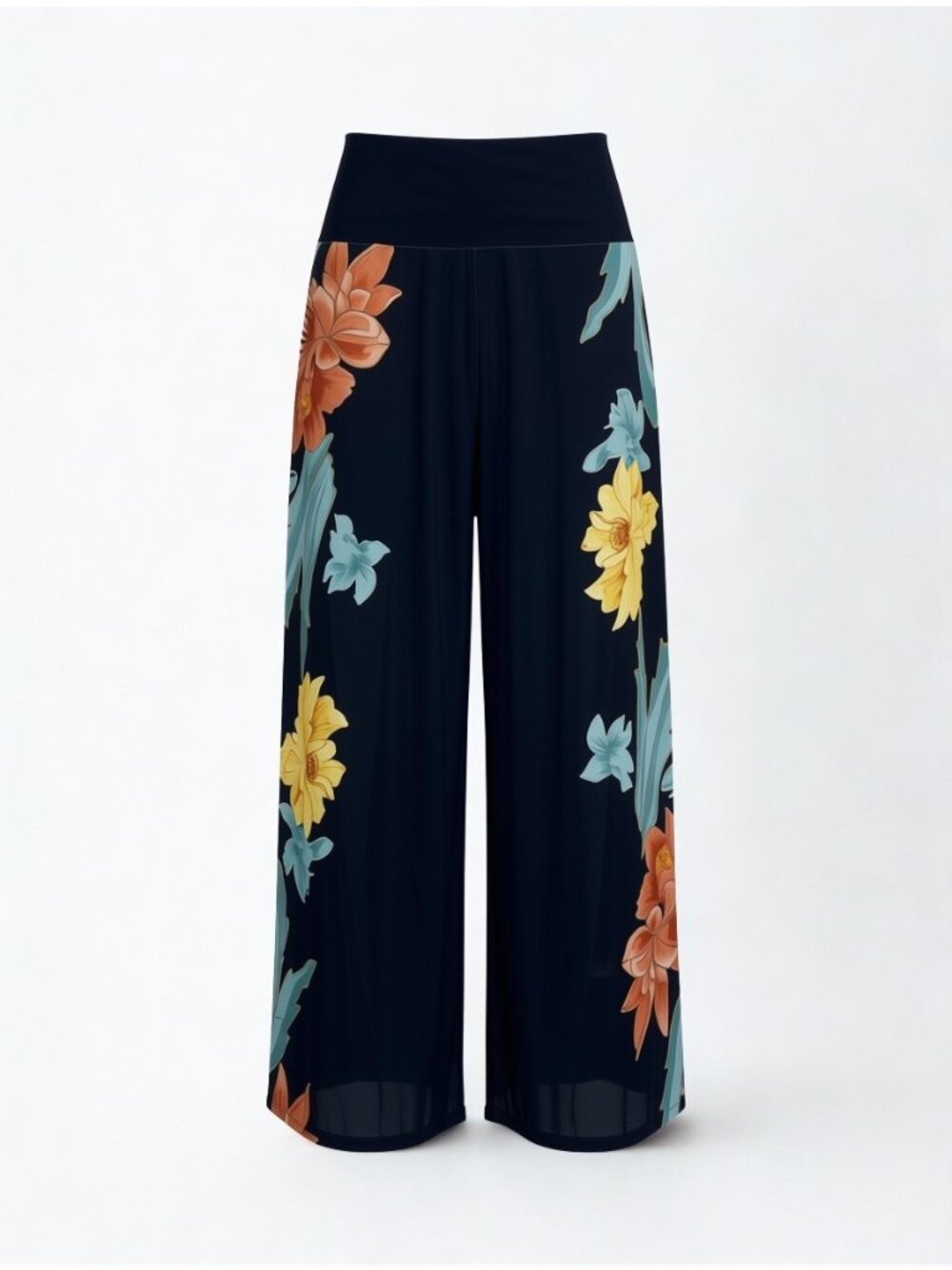 Eva Varro Palazzo Pants Womens L Black Floral Wide Leg NWT USA